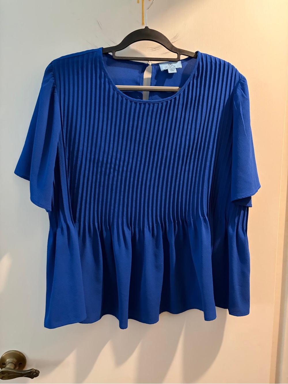 CeCe Royal Blue Pleated Peplum Short-Sleeve Top - Picture 2 of 5